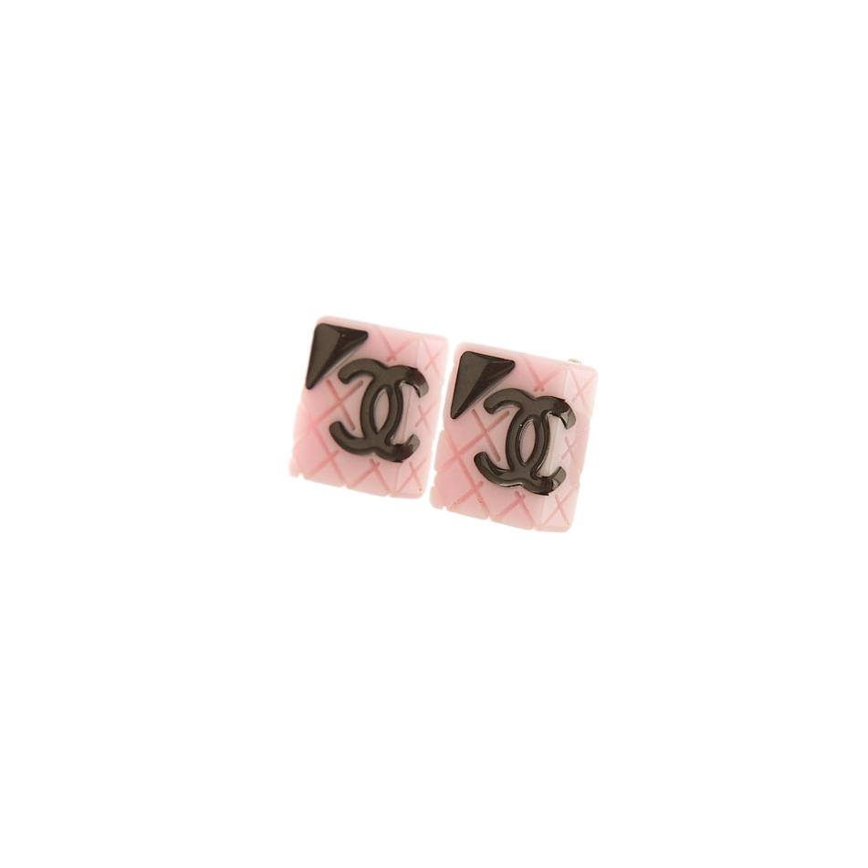 Chanel Pink Quilted Logo Earrings