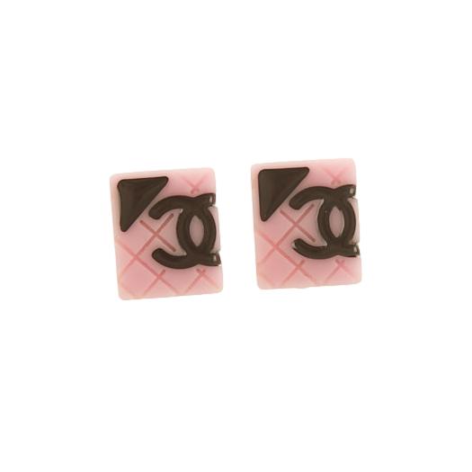 Chanel Pink Quilted Logo Earrings