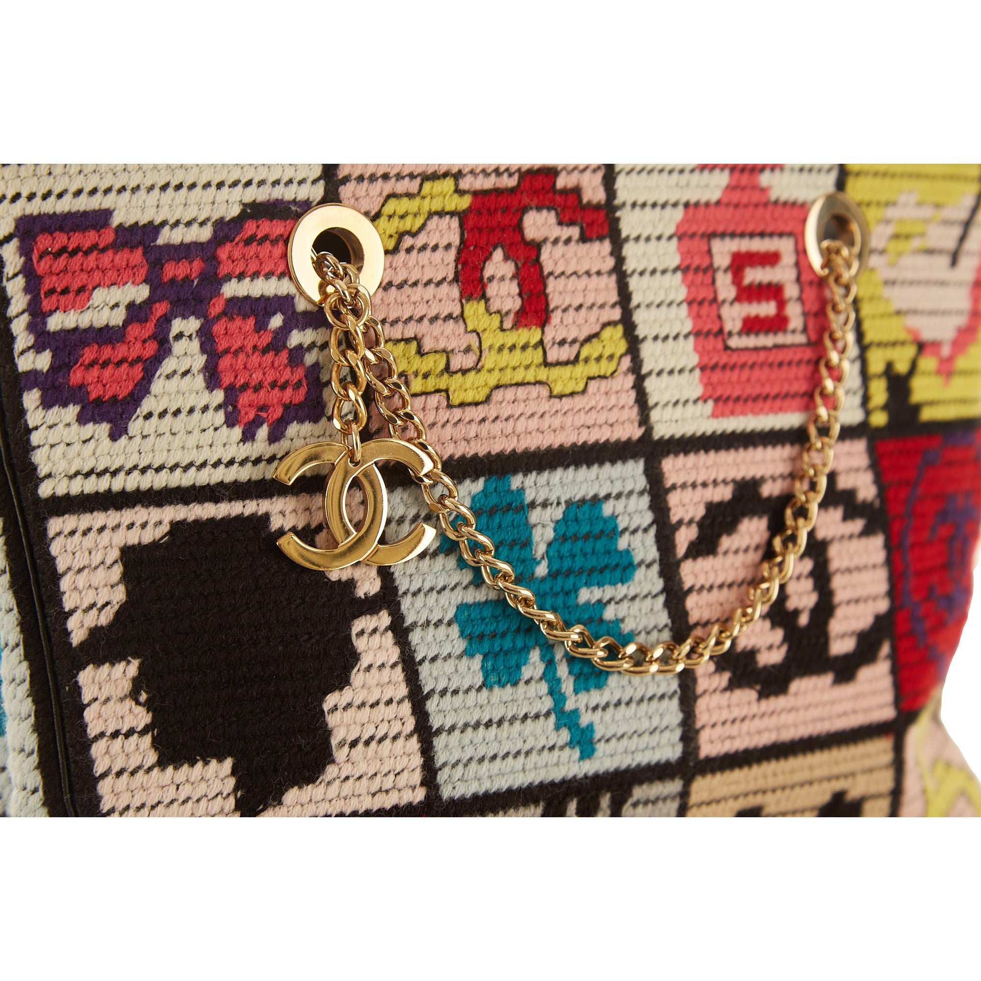 Past auction: Chanel needlepoint chain handle purse contemporary