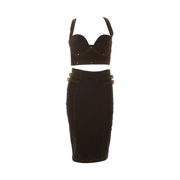 Versace Black Studded Skirt Set