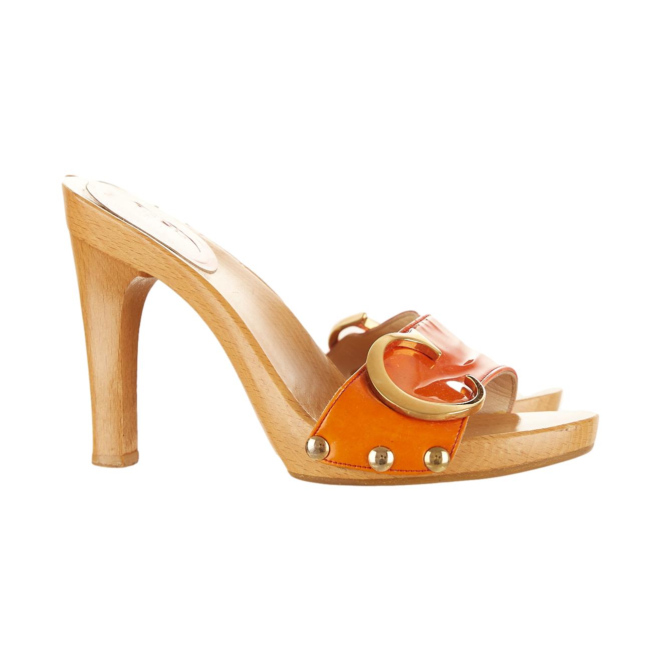 Dior Orange Ombre Wooden Logo Heels