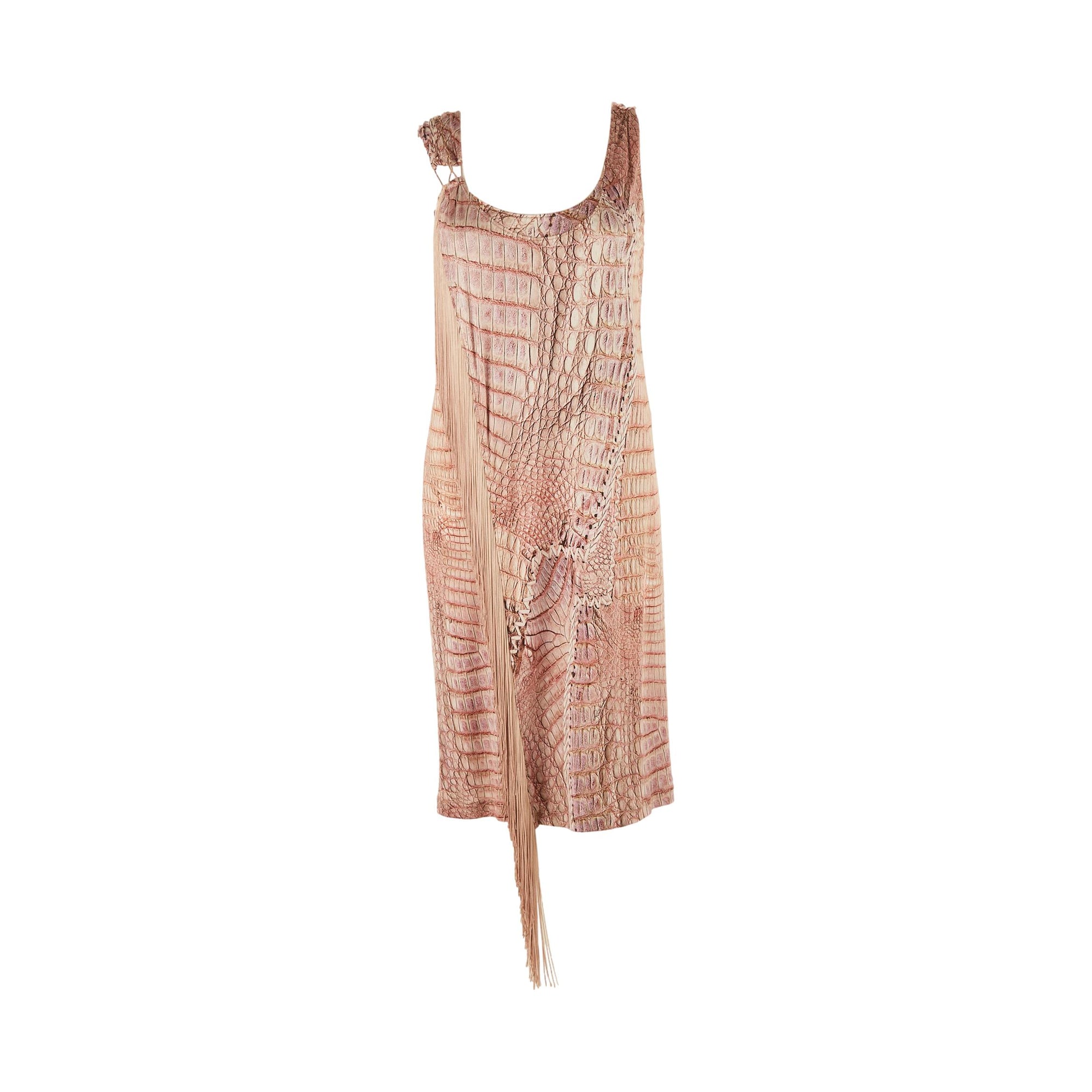 Roberto Cavalli Pink Croc Print Tassel Dress