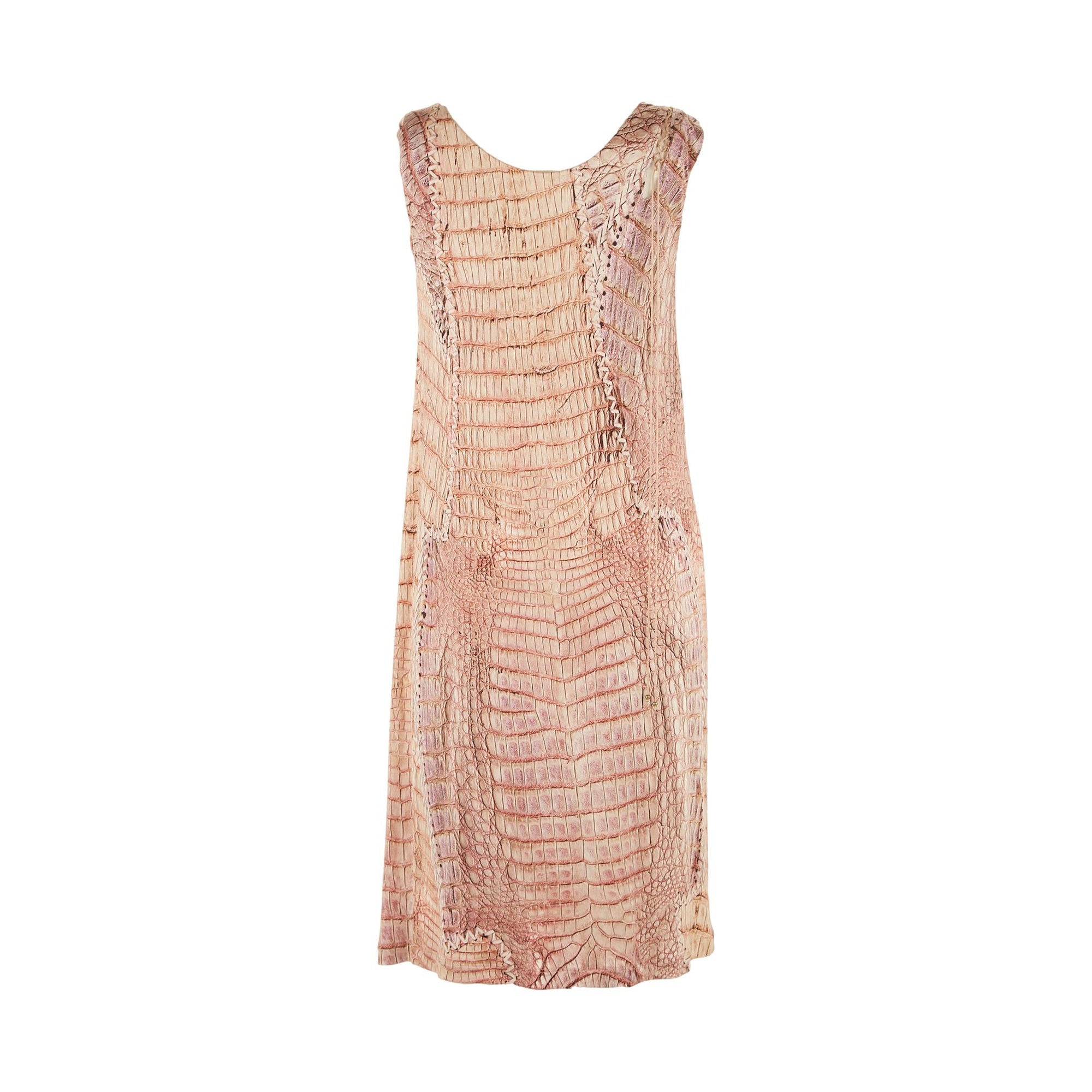 Roberto Cavalli Pink Croc Print Tassel Dress