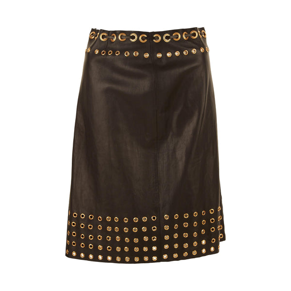 Prada Black Leather Grommet Skirt