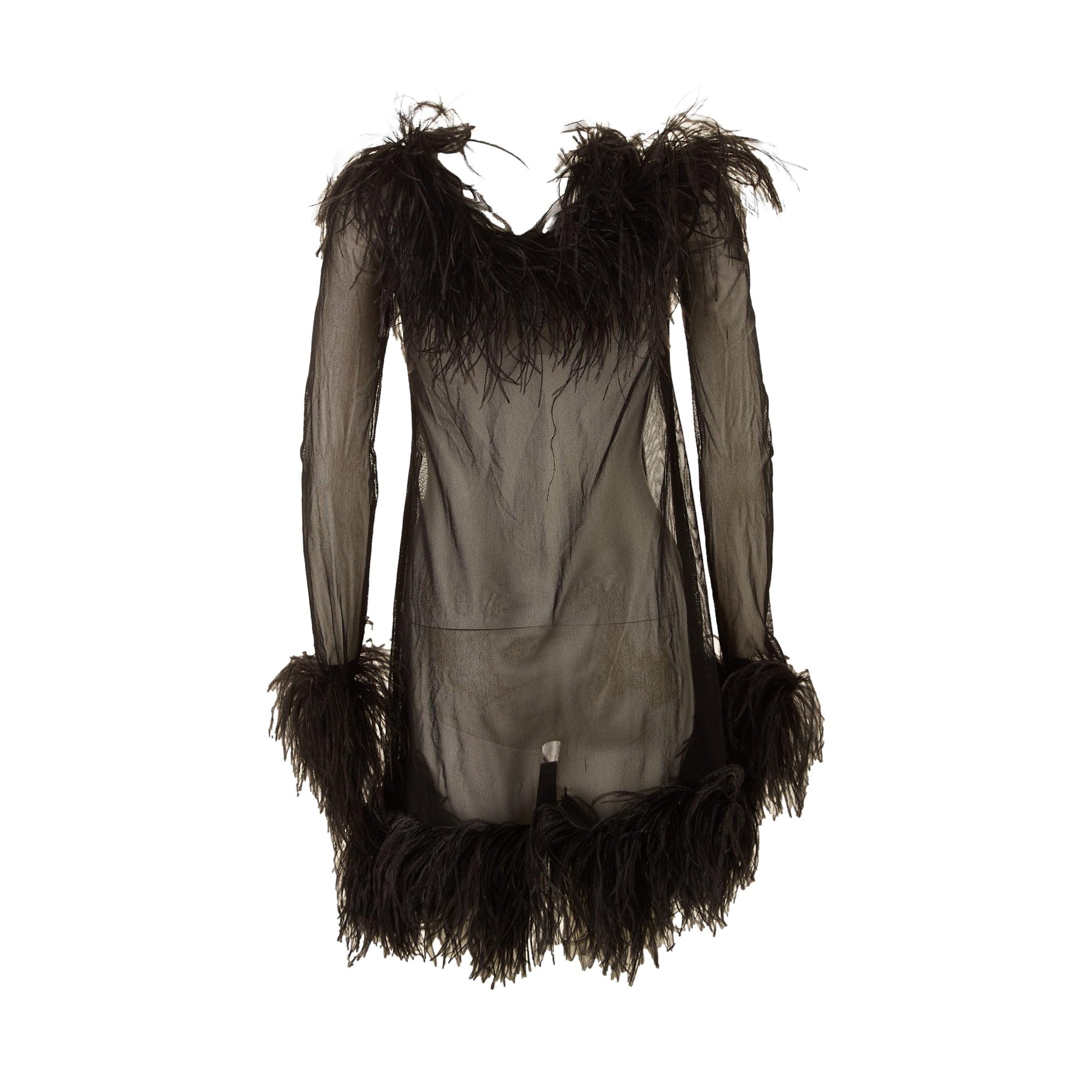 Dolce & Gabbana Black Mesh Feather Dress