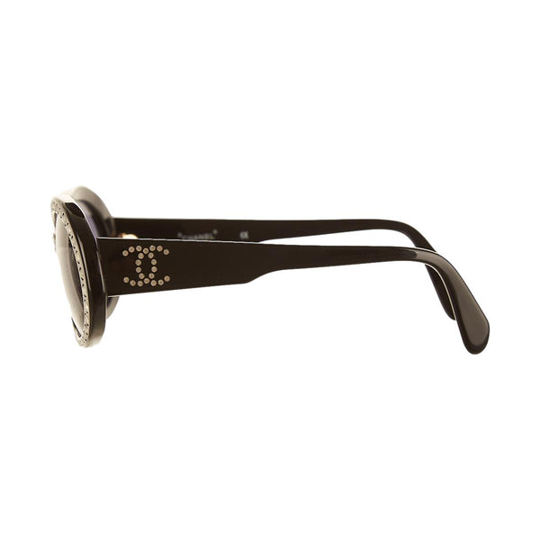 Chanel Black Round Rhinestone Logo Sunglasses