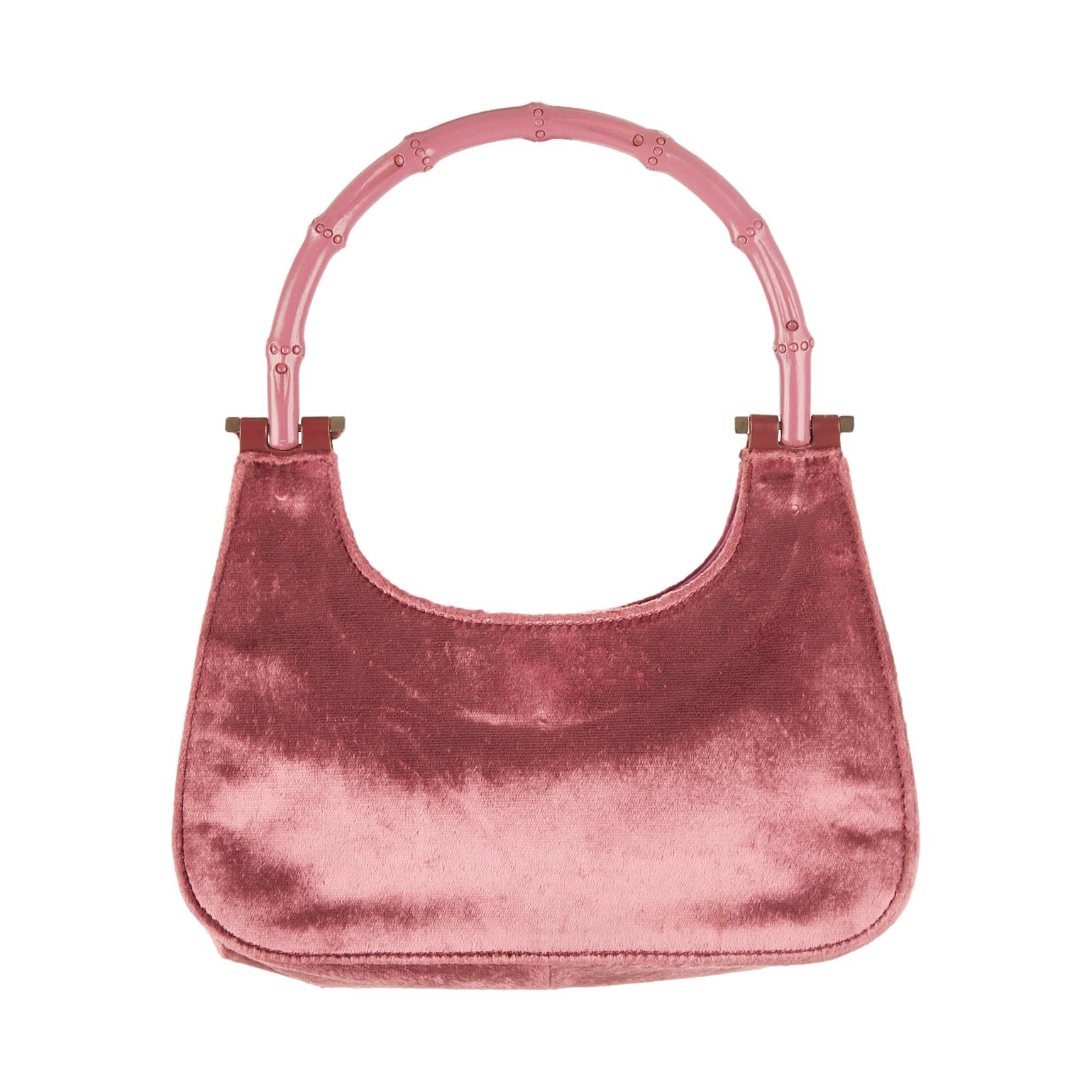 Gucci Pink Velvet Bamboo Top Handle Bag