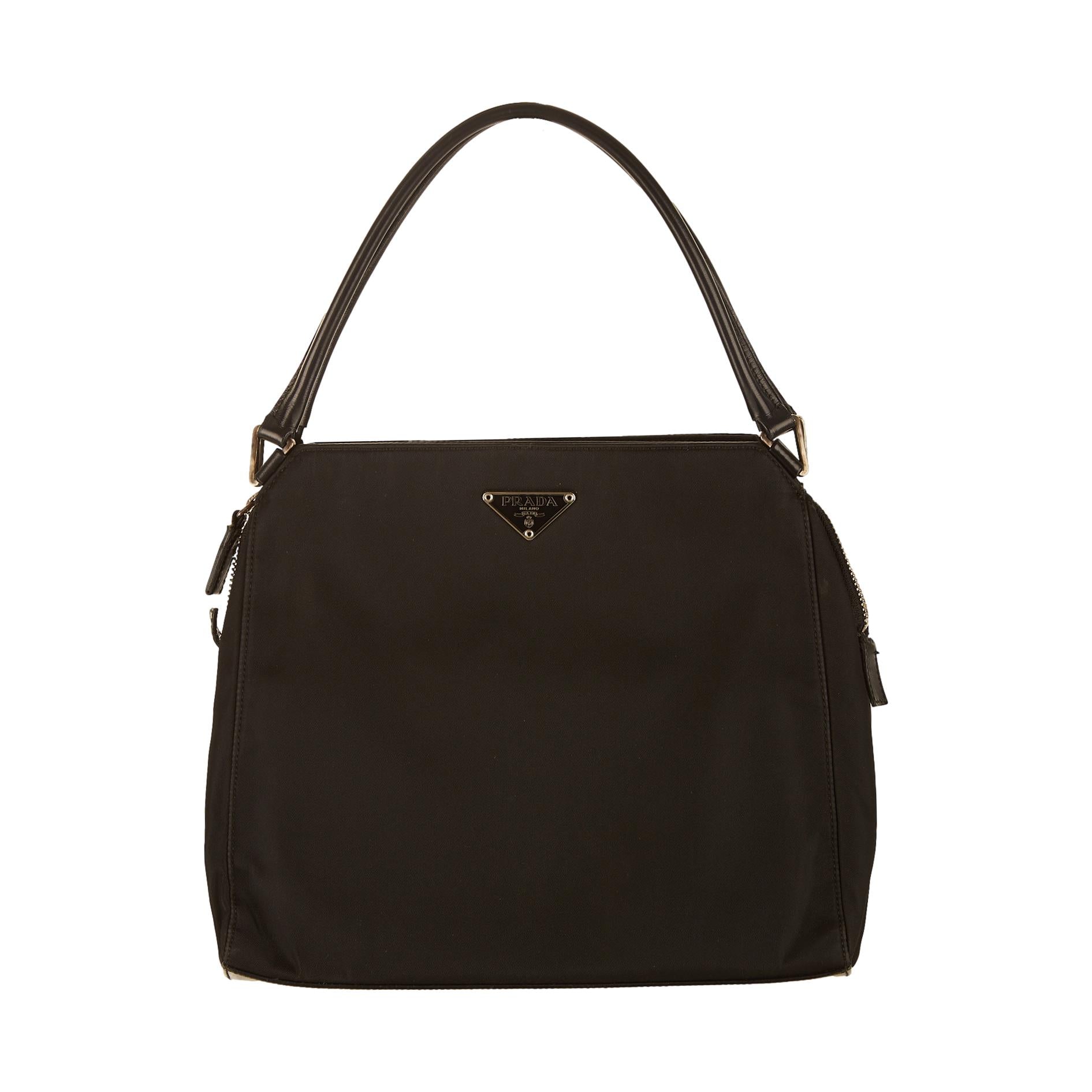 Prada Black Logo Nylon Top Handle Bag
