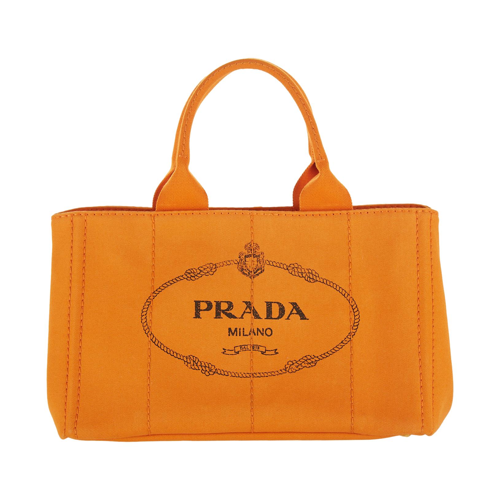 Prada Orange Logo Canapa Tote