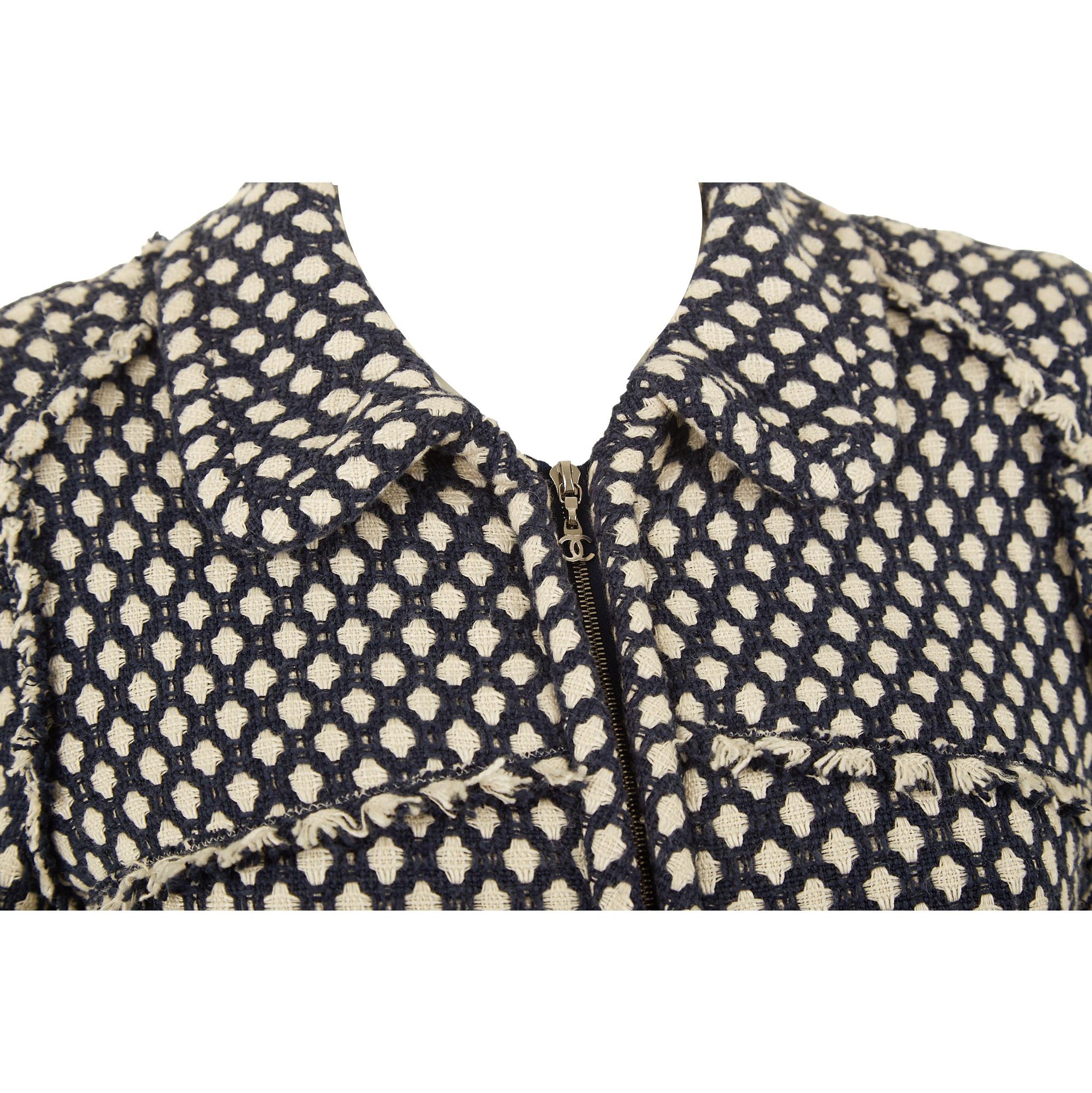 Chanel Navy Tweed Fringe Coat