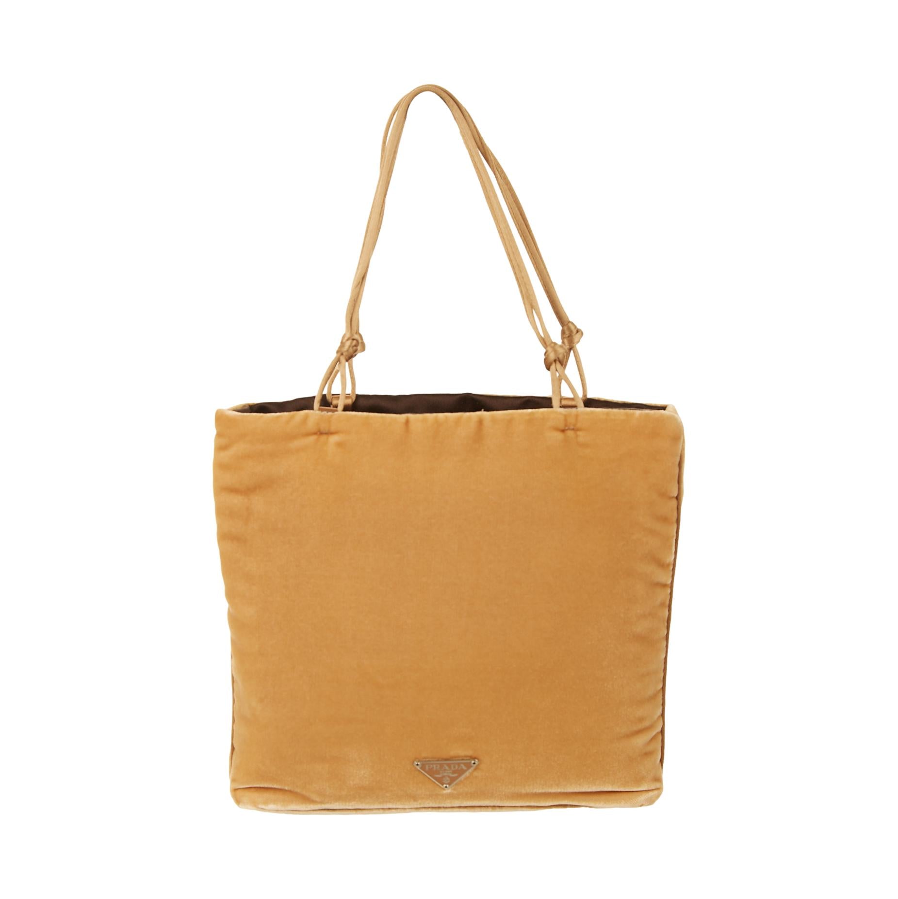 Prada Brown Velvet Top Handle  Bag