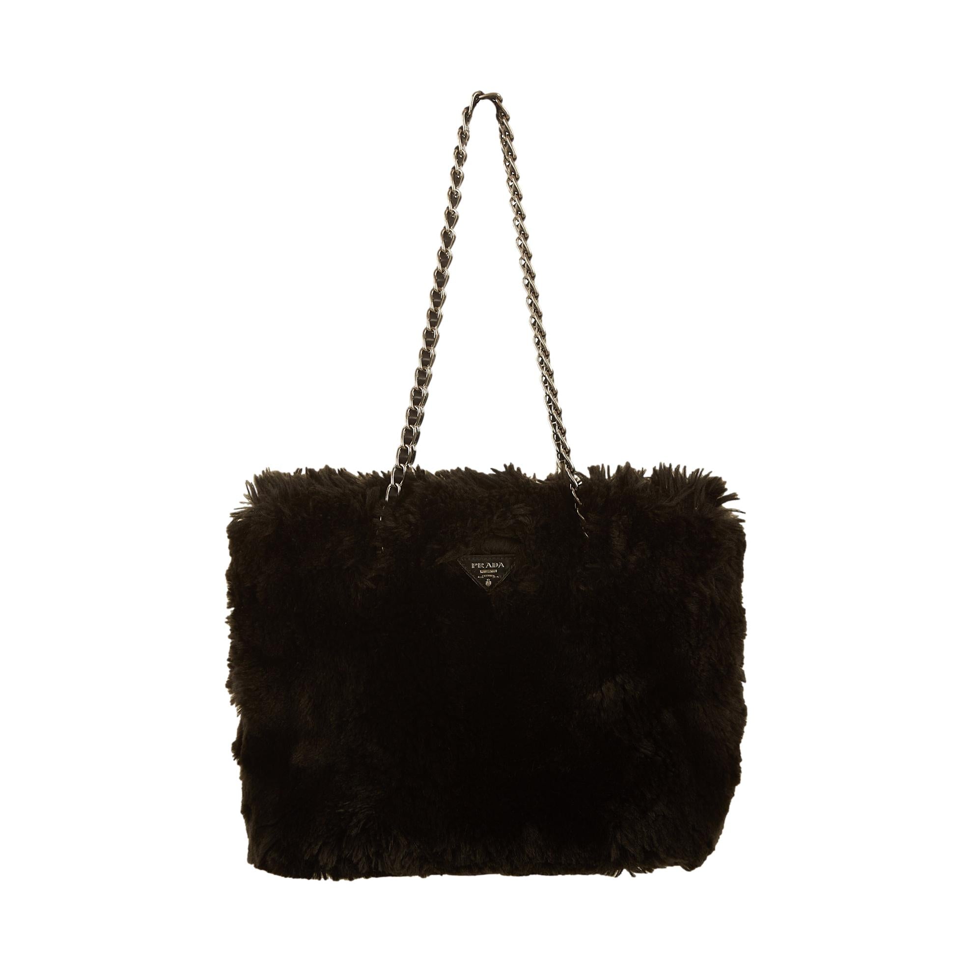 Prada Black Fuzzy Chain Shoulder Bag