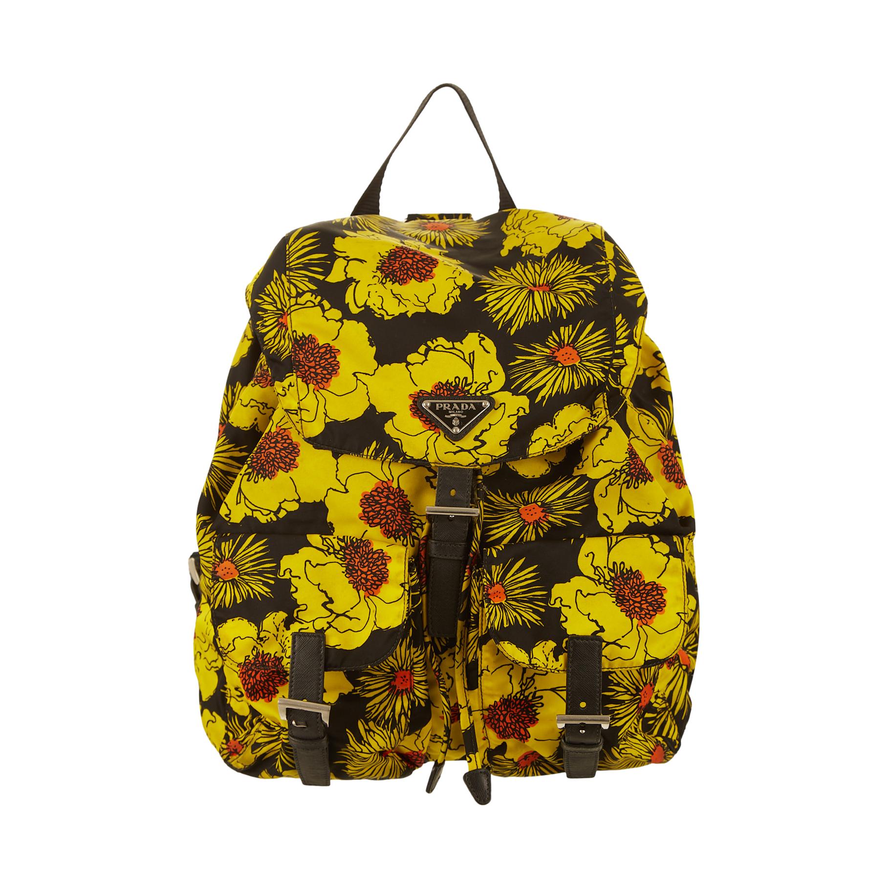 Prada Yellow Flower Print Nylon Backpack