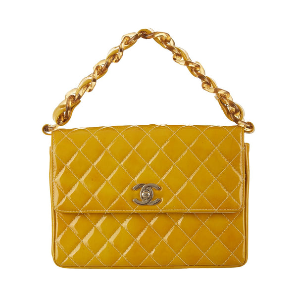 Chanel Yellow Mini Patent Top Handle Bag