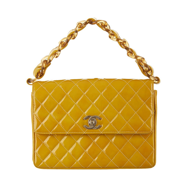 Vintage Chanel Yellow Mini Patent Top Handle Bag – Treasures of NYC
