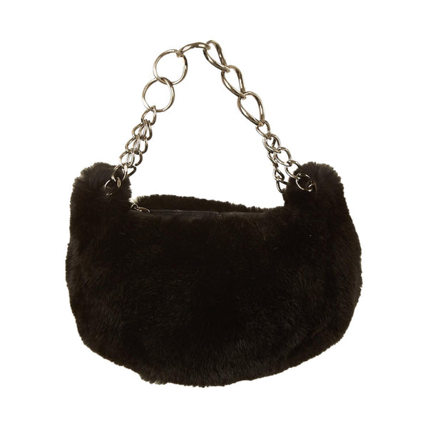 Chanel Black Fur Logo Shoulder Bag