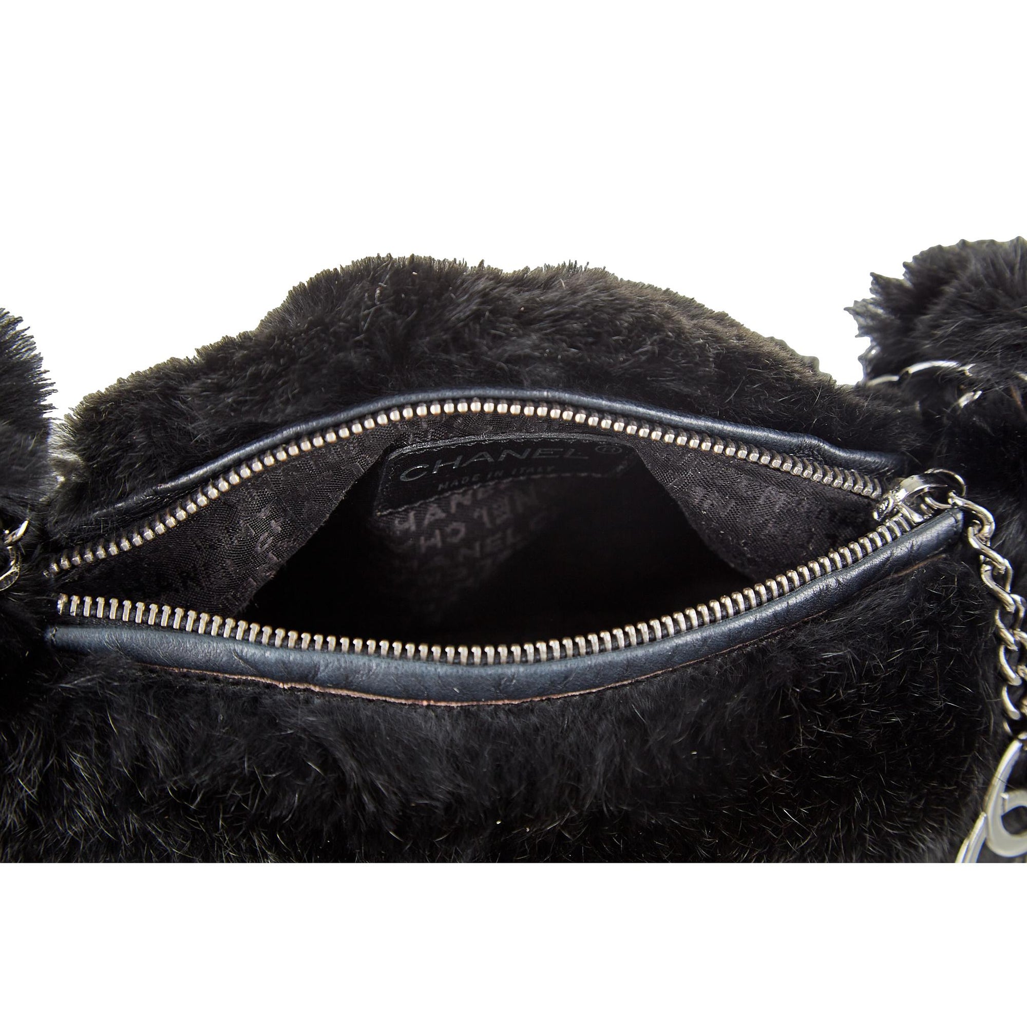 Chanel Black Fur Logo Shoulder Bag