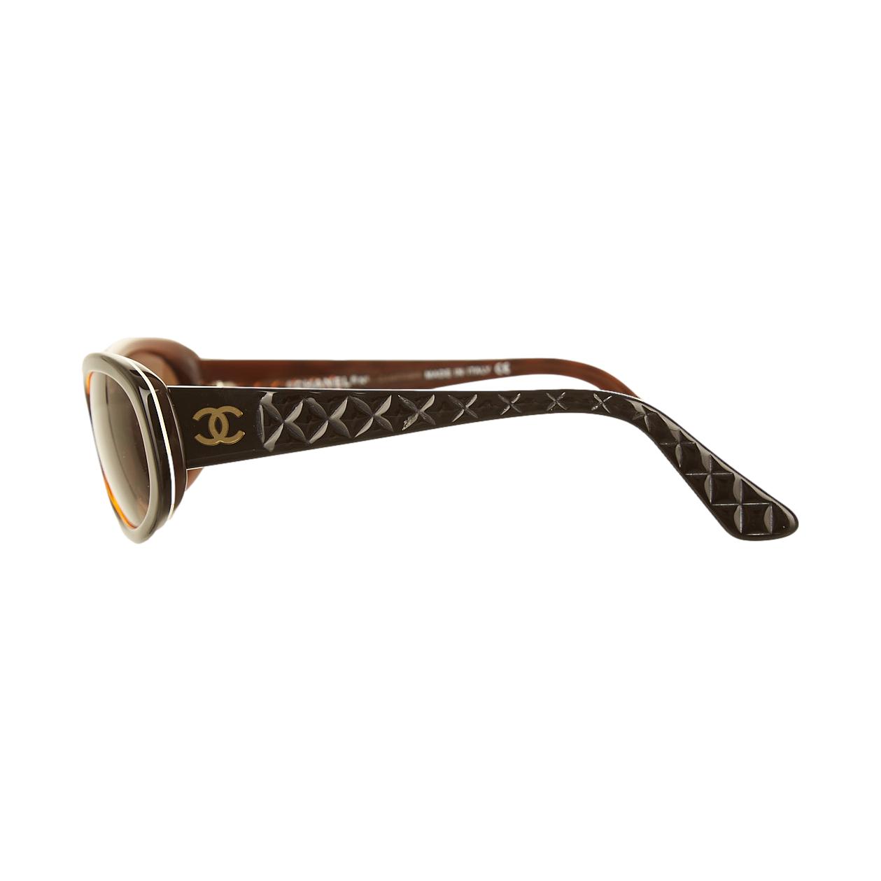 Chanel Brown Logo Oval Sunglasses