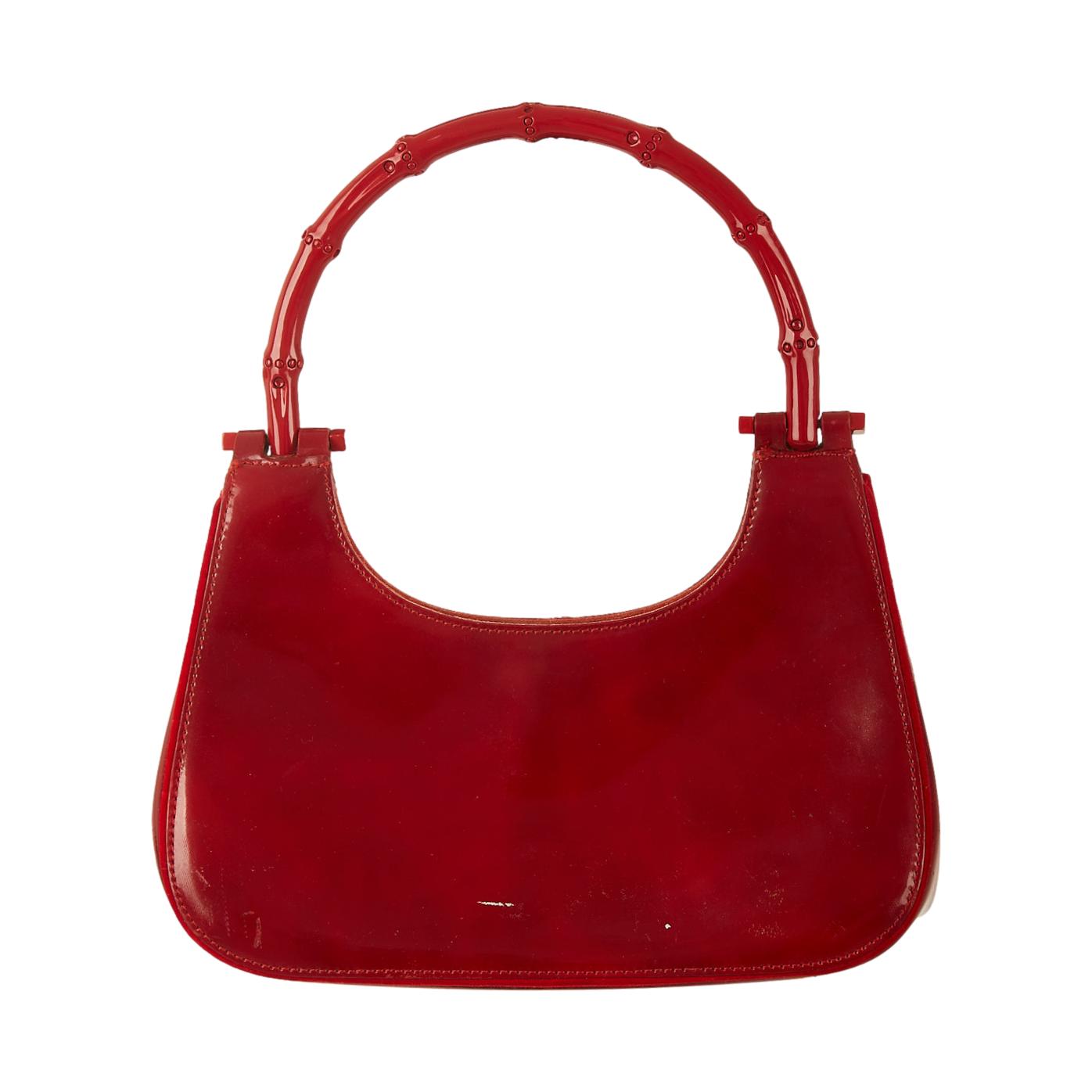Gucci Red Bamboo Patent Top Handle Bag