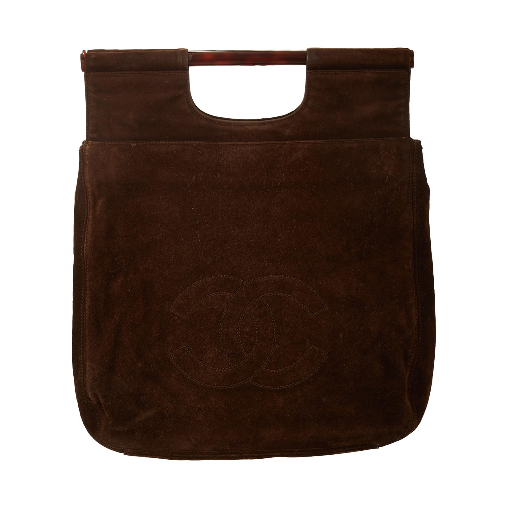 Authentic CHANEL Vintage Logo Shoulder Bag Tote Bag Brown Suede CHIC 🌻🌻