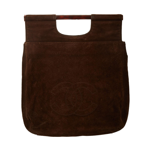 Chanel Brown Suede Jumbo Logo Tote