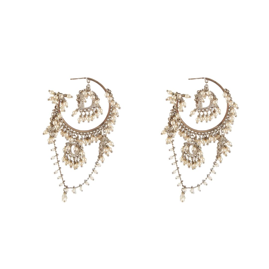 Dior Silver Pearl Hoop Earrings