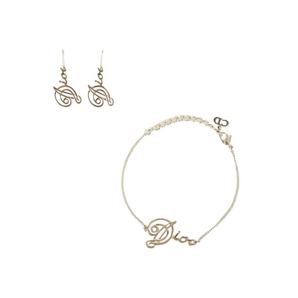 Dior Silver Logo Bracelet/Earring Set