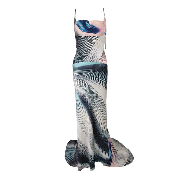 cavalli blue dress Roberto Cavalli 2000s Blue Mesh and Chiffon Embellished Gown