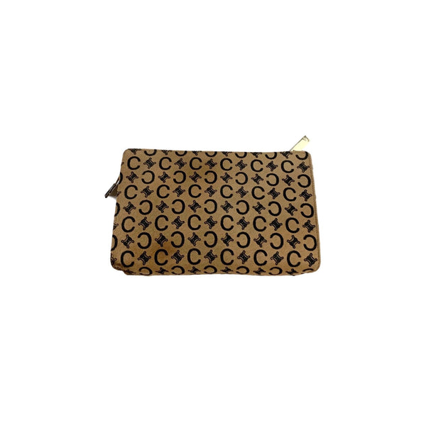 Celine Brown Logo Calf Hair Clutch - Handbags