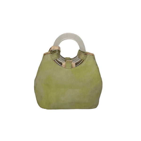 Celine Lime Green Suede Top Handle Bag - Handbags