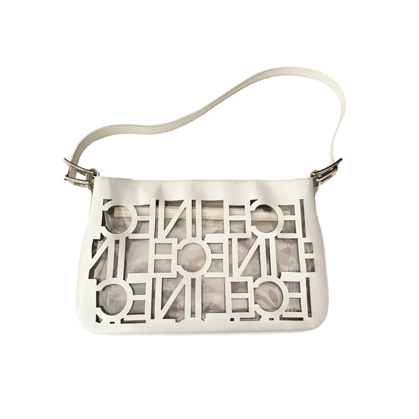 Celine White Cut Out Logo Shoulder Bag - Handbags