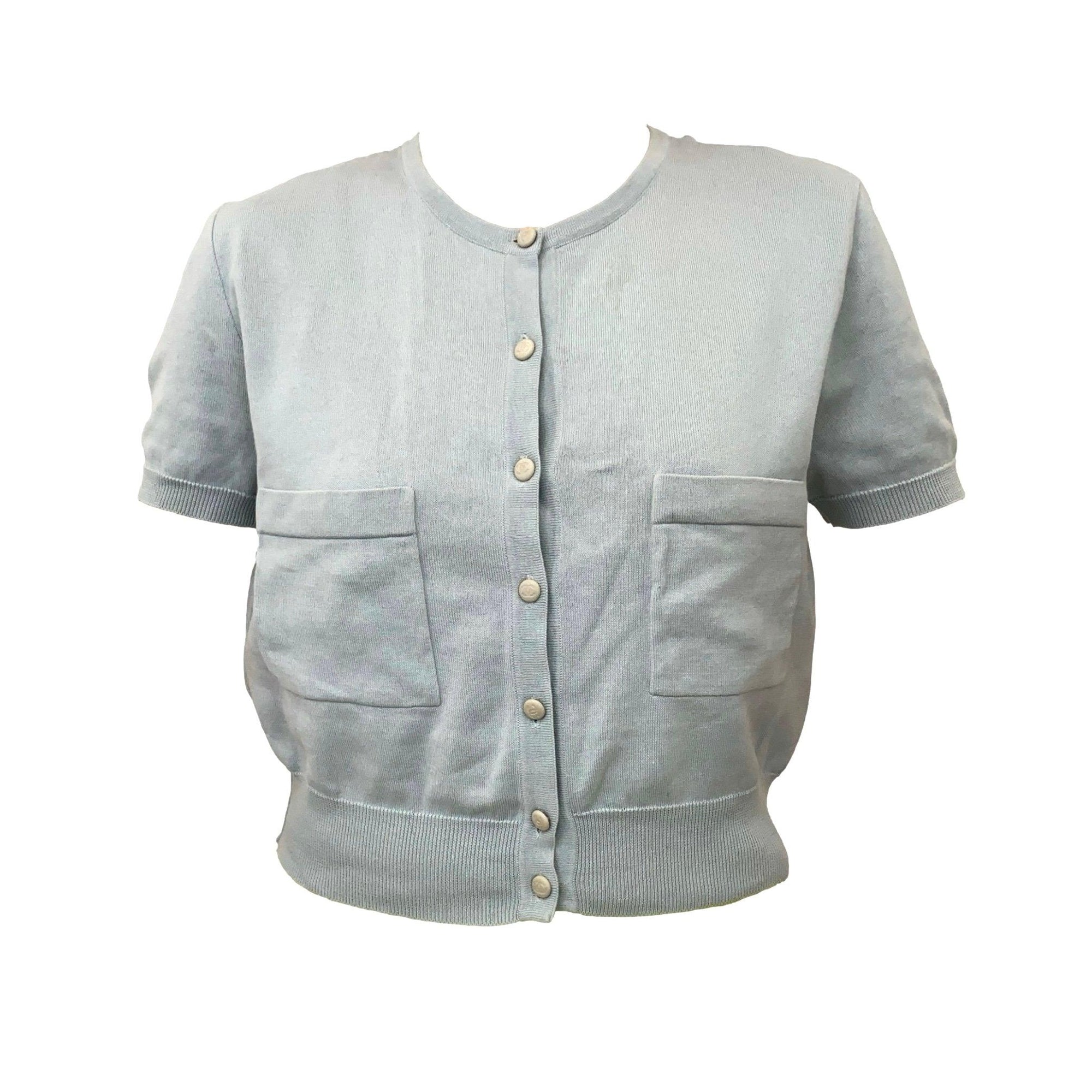 Chanel Baby Blue Button Down Top - Apparel