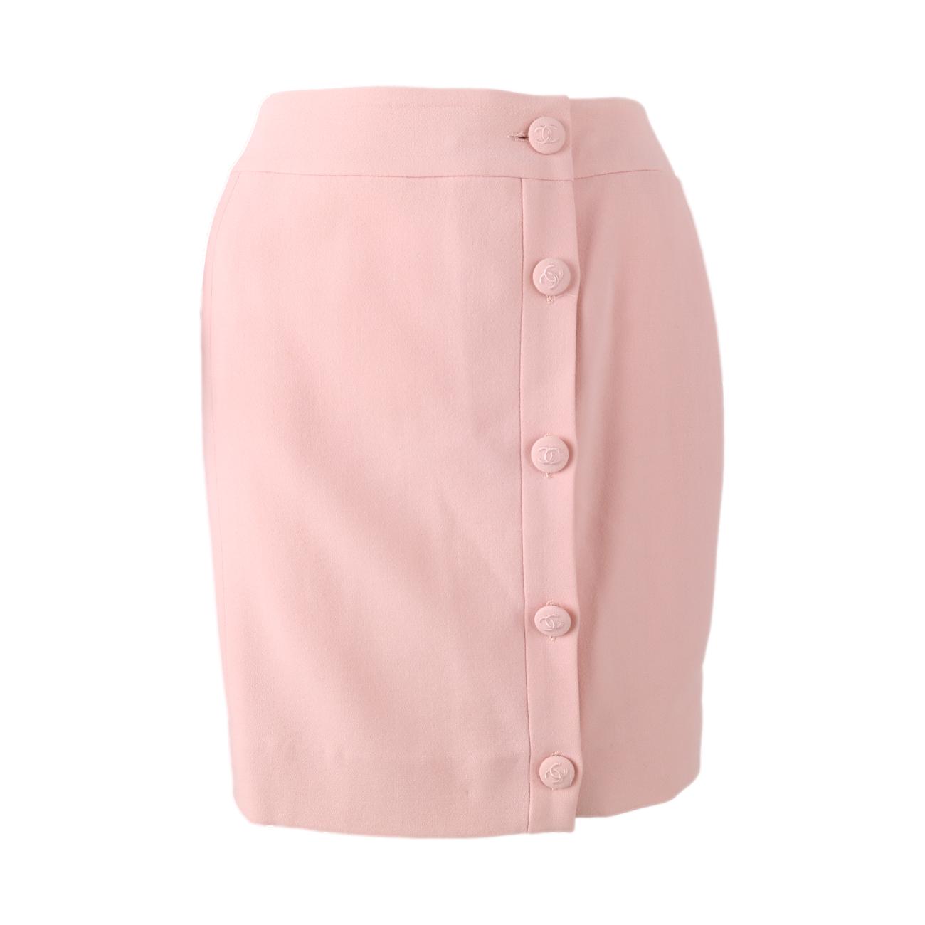 Chanel Baby Pink Logo Button Skirt - Apparel