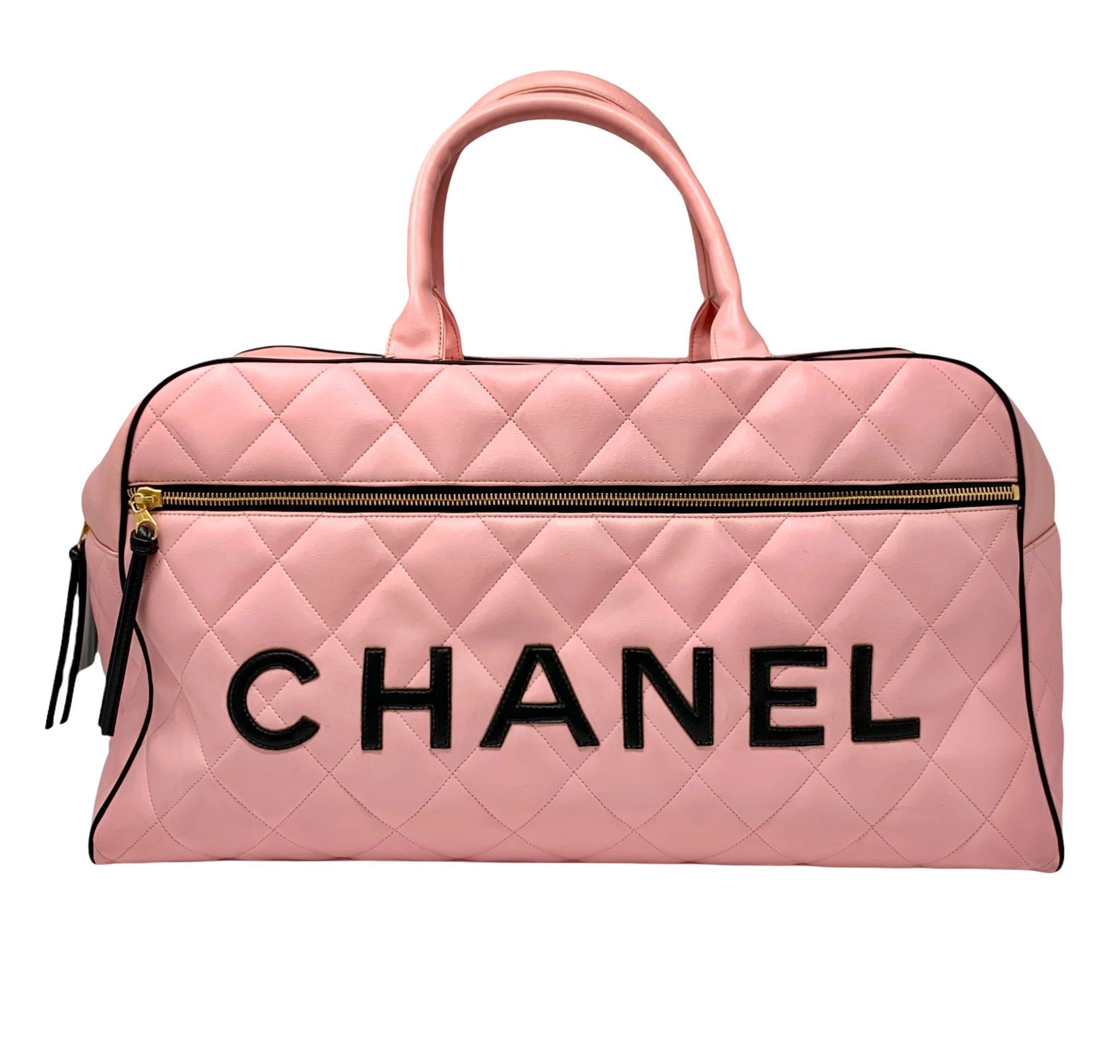 Chanel Pink Fabric Medium CC Logo Travel Line Flap Bag