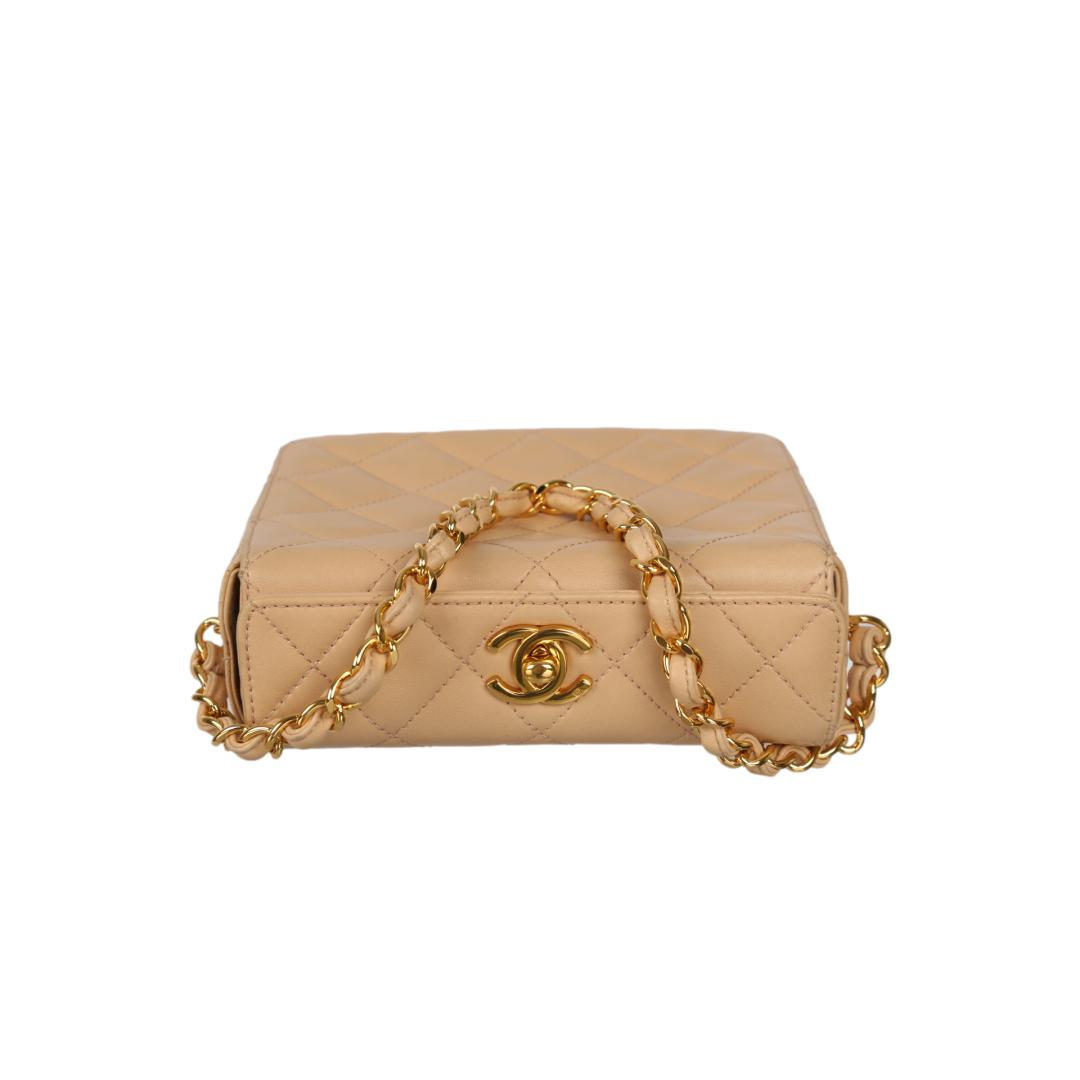 Chanel Beige Quilted Chain Mini Bag - Handbags