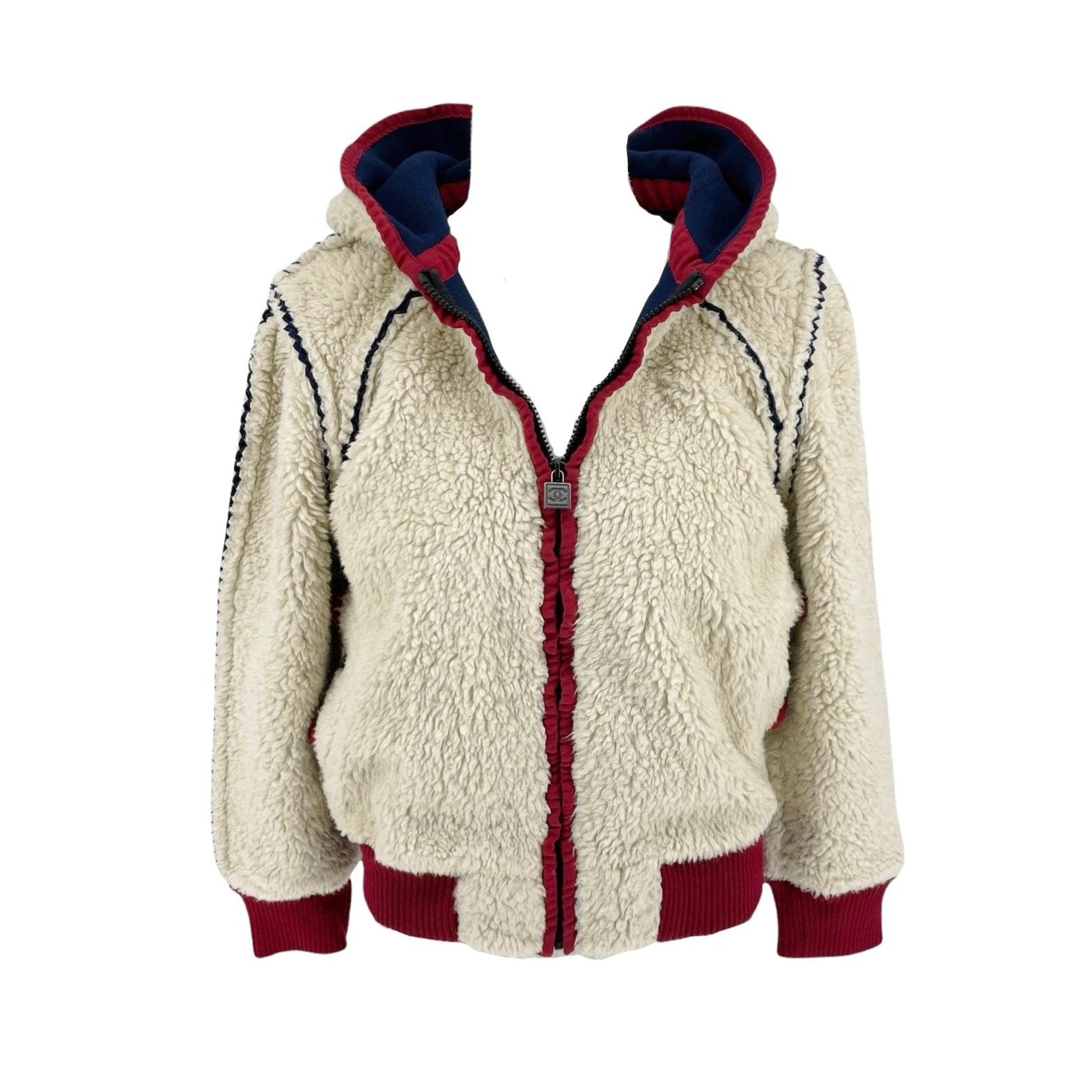 CHANEL 09A Paris-Moscou ecru wool tweed fuzzy trim officer jacket