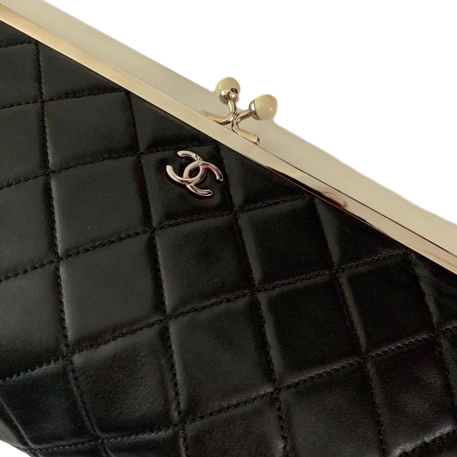 Chanel Black 2pc Leather Logo Clutch - Handbags