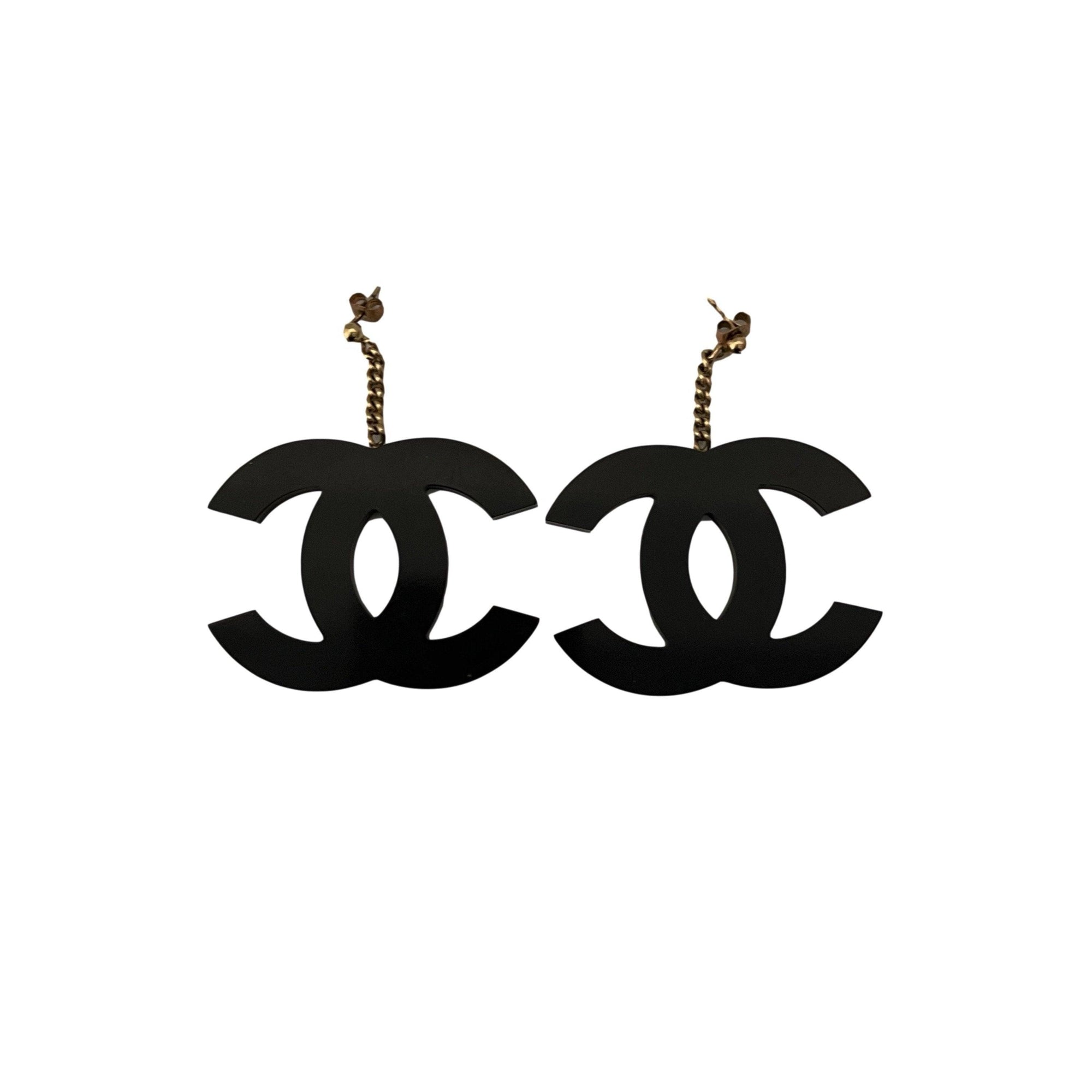 Chanel Black Acrylic Jumbo Logo Earrings - Jewelry