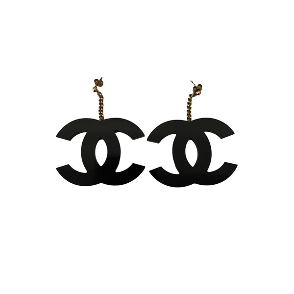 Treasures of NYC - Chanel Black Acrylic Jumbo Logo Earrings
