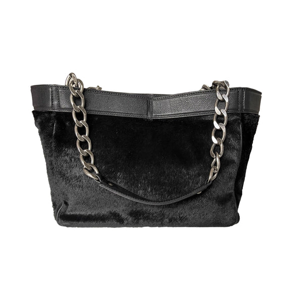Chanel Black Calf Hair Chain Tote - Handbags