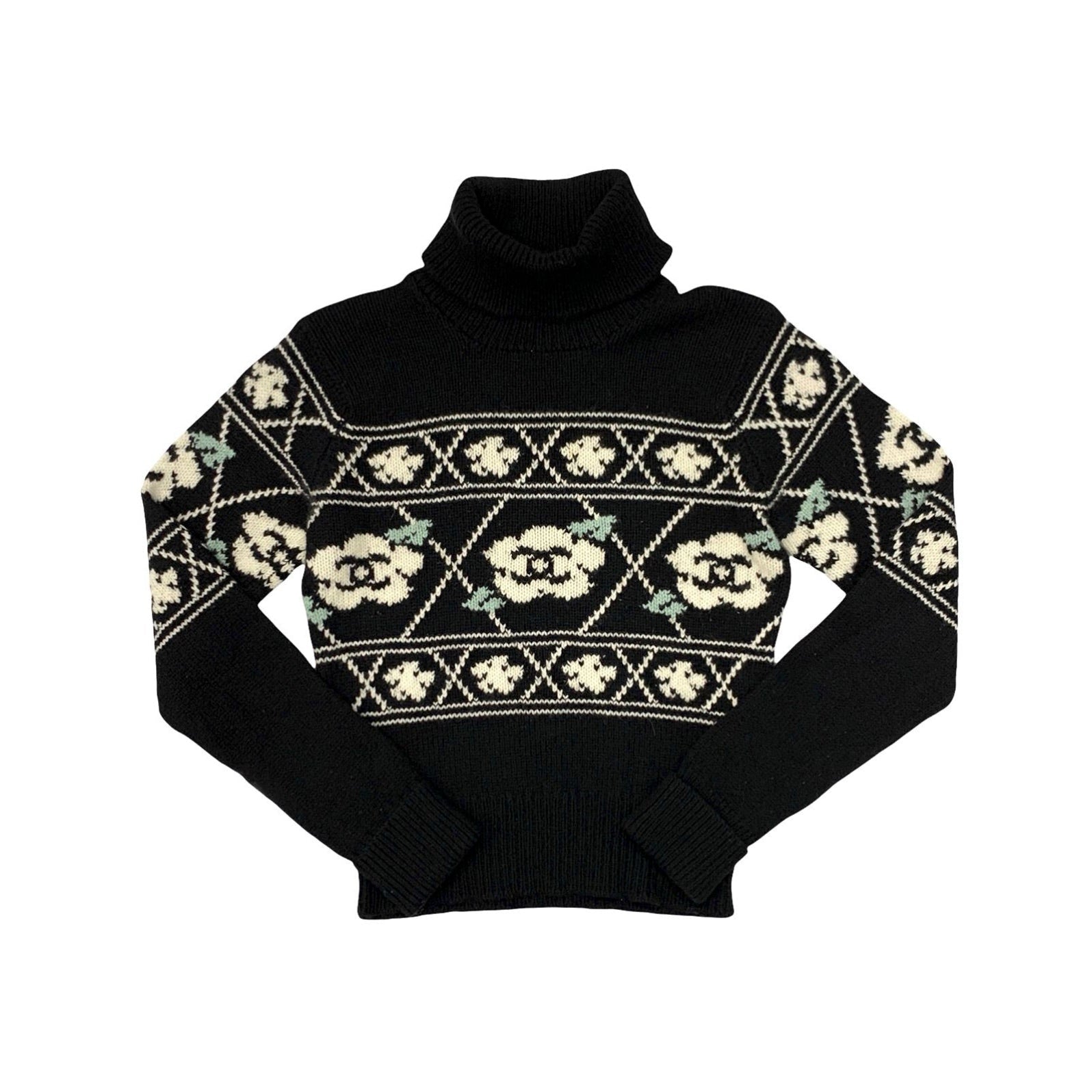 Chanel Black Camellia Logo Sweater