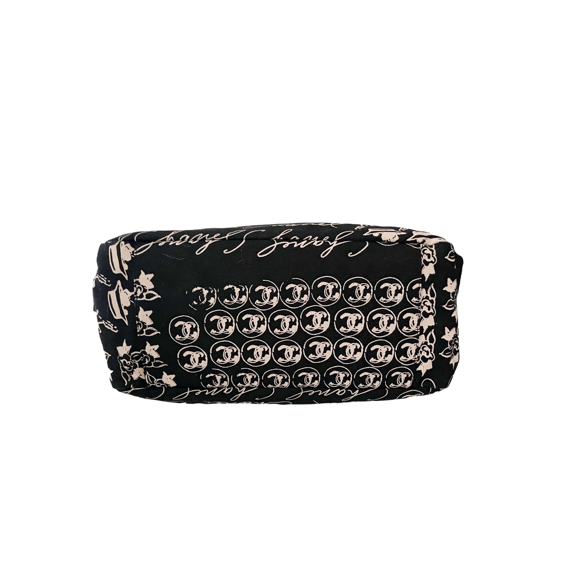 Chanel Black Canvas Logo Shoulder Bag - Handbags