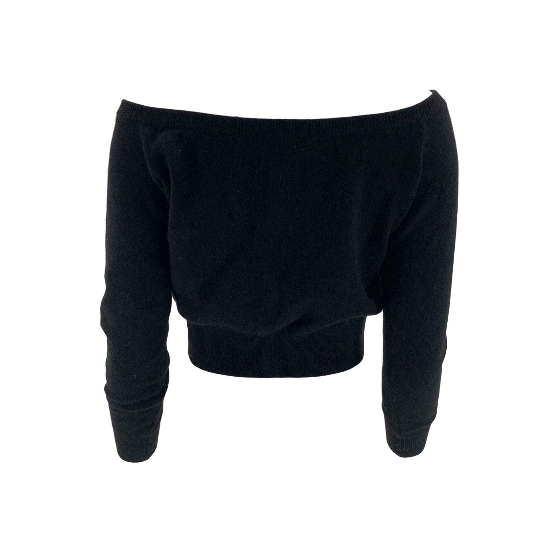 Chanel Black Cashmere Cropped Bow Top - Apparel