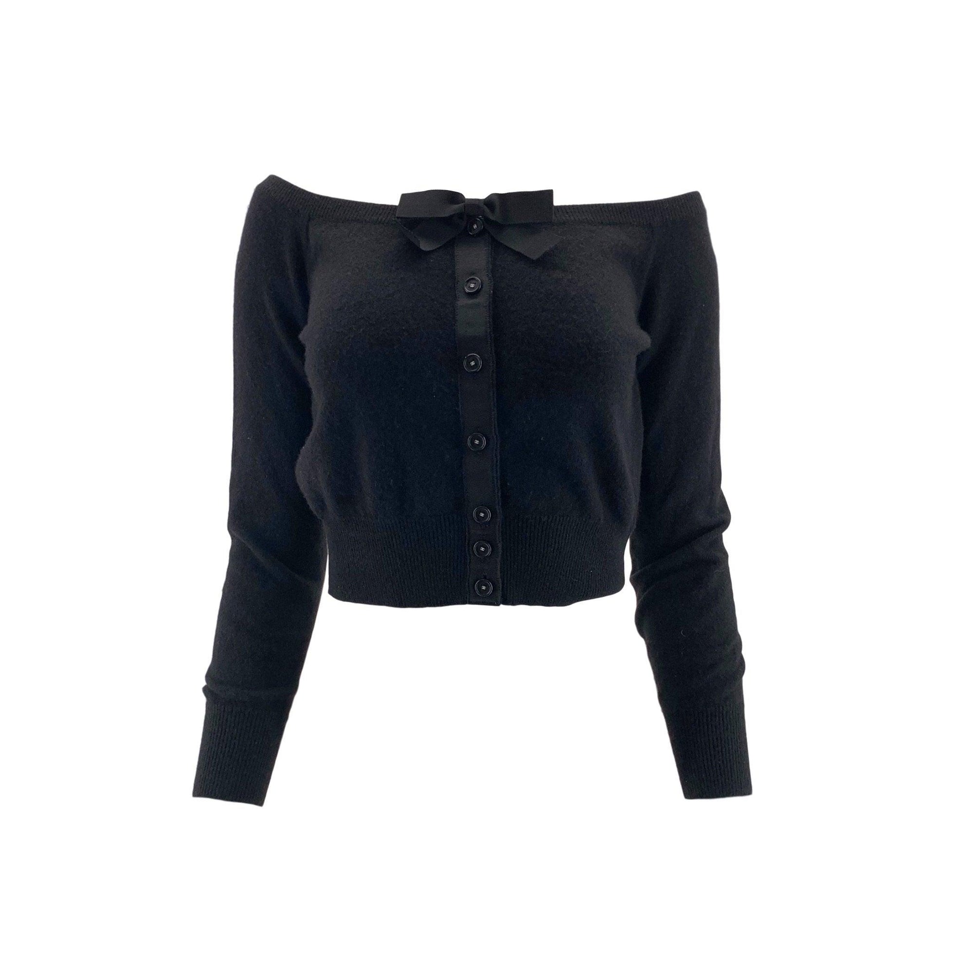 Chanel Black Cashmere Cropped Bow Top - Apparel