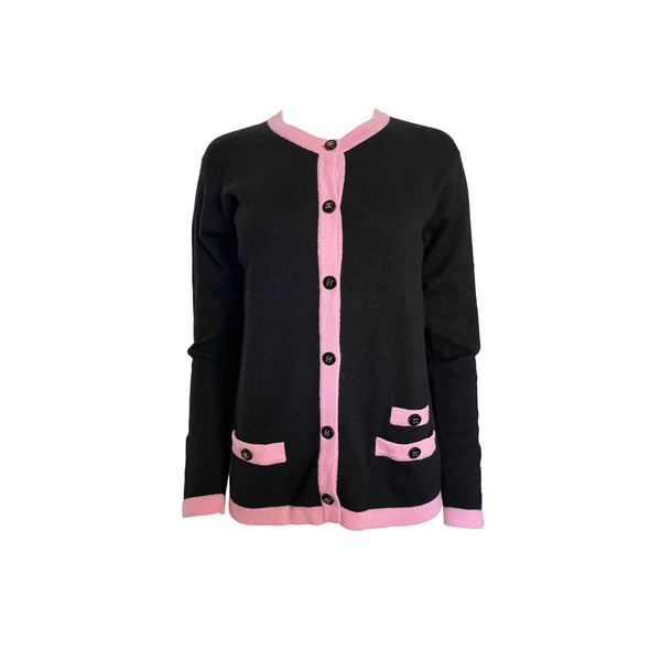 Chanel Black Cashmere Logo Button Cardigan - Apparel