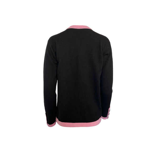 Chanel Black Cashmere Logo Button Cardigan - Apparel