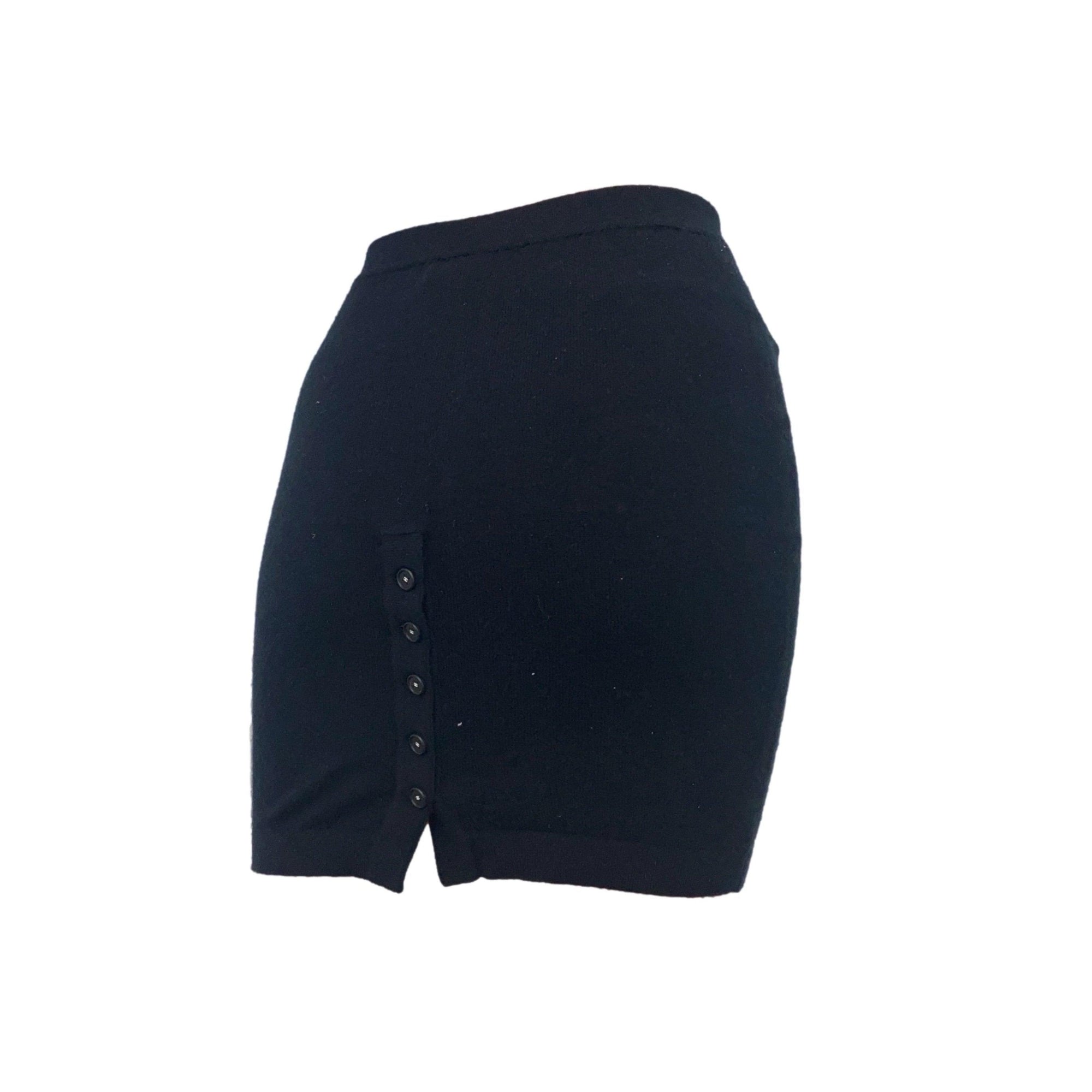 Chanel Black Cashmere Logo Button Mini Skirt - Apparel