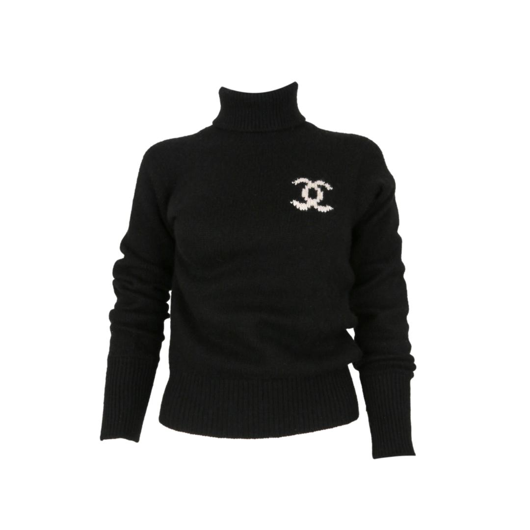 Chanel Black Cashmere Logo Turtleneck - Apparel