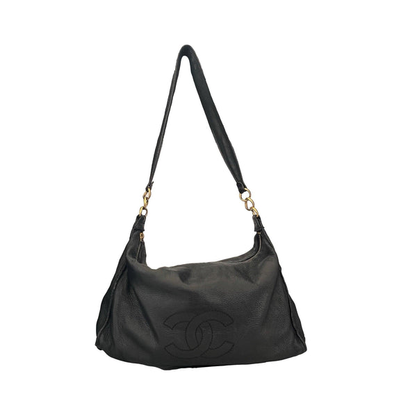 Chanel Black Caviar Logo Shoulder Bag
