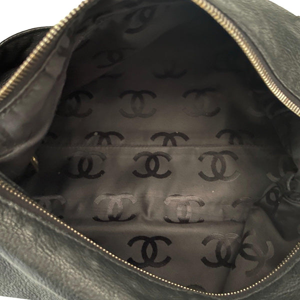 Chanel Black Caviar Logo Shoulder Bag - Handbags